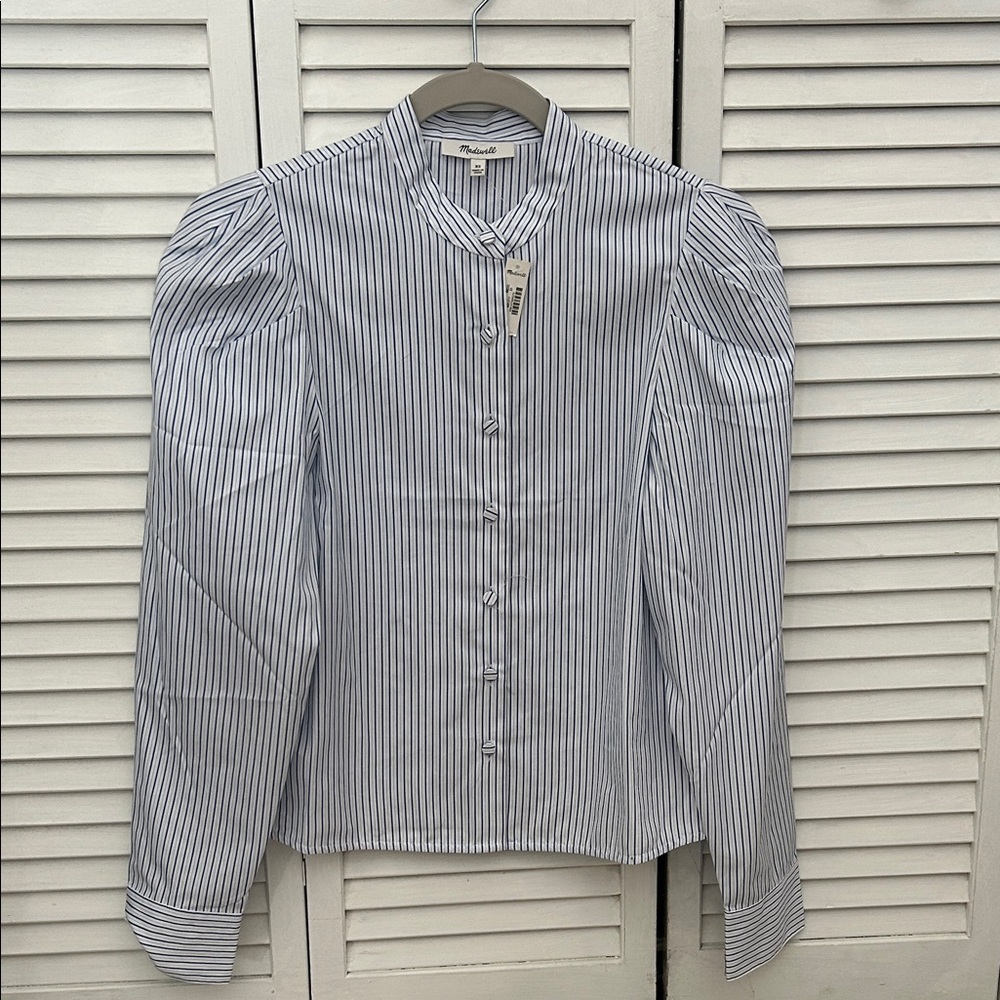 NWT Madewell Navy and White Striped Button-Up Shirt